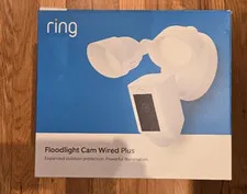 Ring Floodlight Cam Wired Plus Motion-Activated Camera 1080p White NEW open box