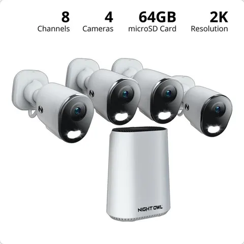 Night Owl 2K Wi‑Fi Recorder Security System 8‑Channel w/ 4 Cameras 64GB AI