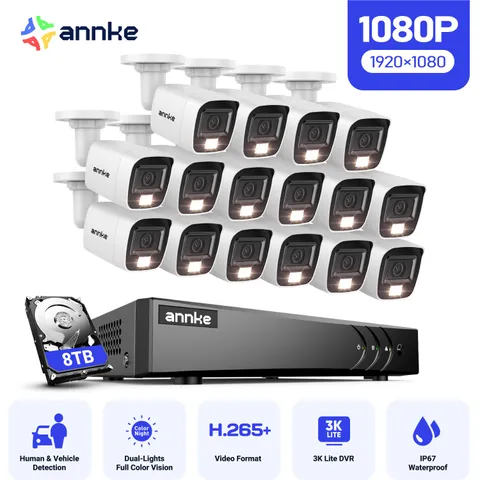 ANNKE 16CH 5MP Lite DVR 1080P Video Security Camera System AI Color Night Vision