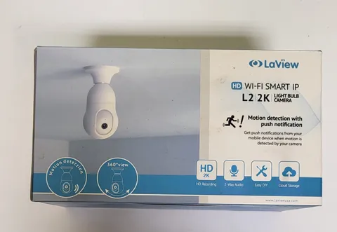 LaView 4MP Bulb Security Camera 2.4GHz 360° 2K Motion Alarm LV-PWL2-W New