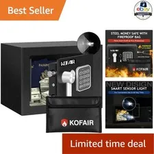 Safe Box 0.23 Cubic Feet Mini Digital Lock Box with Fireproof Bag Key