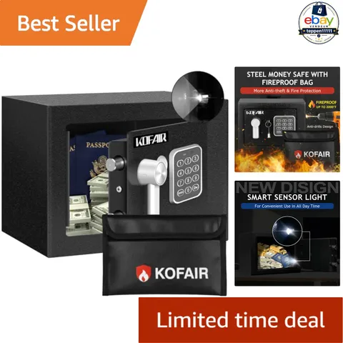 Safe Box 0.23 Cubic Feet Mini Digital Lock Box with Fireproof Bag Key
