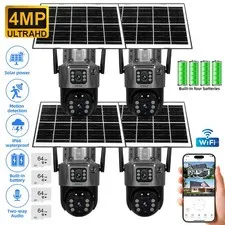 2/4PACK Solar Security Camera PTZ 4MP 2K WIFI CCTV Video Surveillance 64G Card