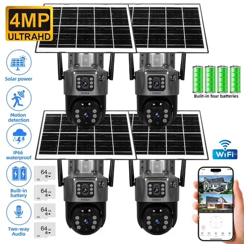 2/4PACK Solar Security Camera PTZ 4MP 2K WIFI CCTV Video Surveillance 64G Card
