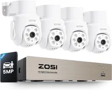 ZOSI 8CH 4 x 5MP Pan Tilt Security Camera System Night Vision Detect Audio 500GB