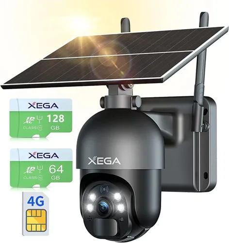 Xega 3G 4G LTE Cellular Security Camera Outdoor Solar Camera Wireless 2K HD Sim
