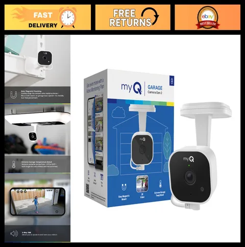 2K Smart Wi-Fi Garage Camera with Night Vision, 2-Way Audio, Motion Alerts & App