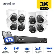 ANNKE 8CH 12MP NVR 3K POE Color Night Security Camera System Two Way Audio IP67