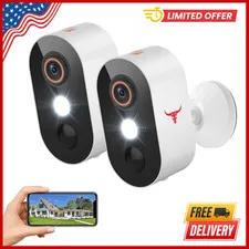 2 Pack Wireless Security Camera System Smart Night Vision Outdoor WiFi Cameras