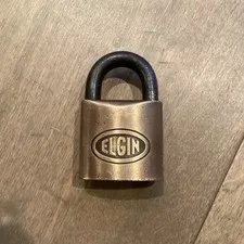 Vintage Elgin-Brass Padlock w/steel shackle-Collectable-no key-RARE