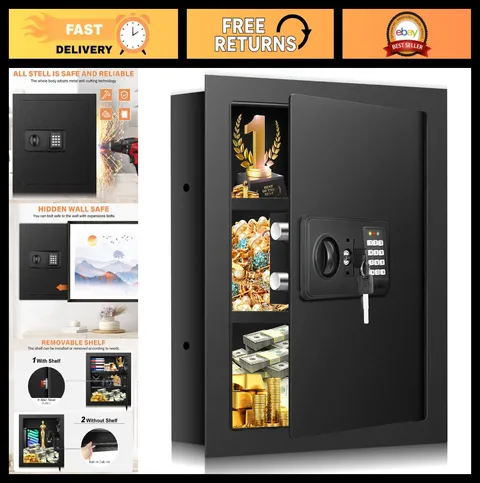 17.72" Tall In-Wall Safe with Hidden Compartment & Combination Lock - Heavy Duty