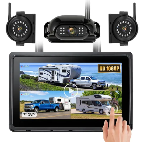 WOOCARTY Wireless RV Backup Camera System 7" 1080P Touch Screen & 3 3-Cam