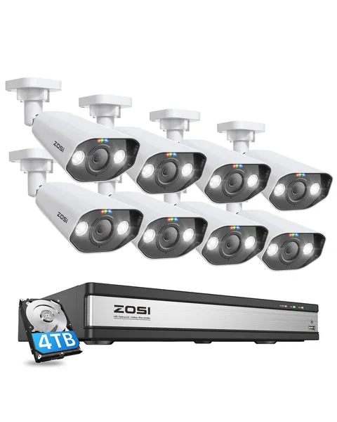 ZOSI 4K 16CH POE NVR 8MP Outdoor Security IP Camera System Bullet CCTV 4TB Audio