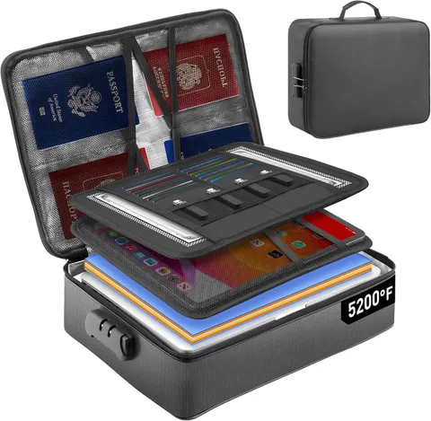 Fireproof Document Bag 5200F Waterproof Lock Organizer 4 Inch Home Office Travel