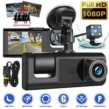 3 Channel Dash Cam Front Rear Inside Dual Dash Camera Car DVR Night Vision /32GB