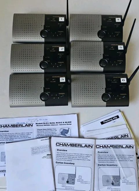 Lot of 6 Chamberlain NLS1 Wireless Portable Intercom & Instructions tested works