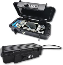 Portable Lock Box 4-Digit Combination Safe with Steel Cable Waterproof Travel