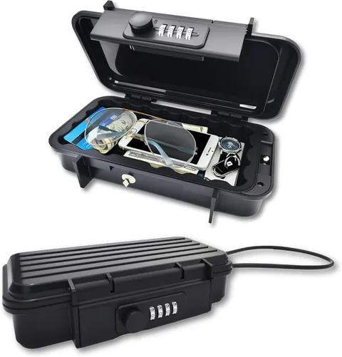 Portable Lock Box 4-Digit Combination Safe with Steel Cable Waterproof Travel