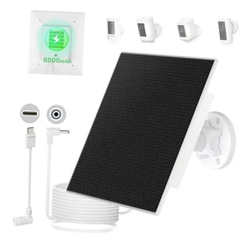 5W Solar Panel Built-in with 8000mAh Battery for Security Camera Outdoor, 2in1
