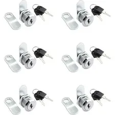 6 Pack Cabinet Cam Lock, 3/4 Inch With Keys, Cylinder Chrome Finish Replaceme