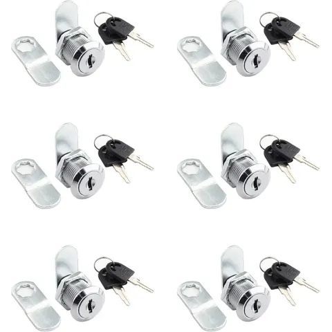 6 Pack Cabinet Cam Lock, 3/4 Inch With Keys, Cylinder Chrome Finish Replaceme
