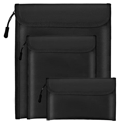 Fireproof Waterproof Document Bag 3-Pack Black 2000℉ Money Bag for Cash Passp...