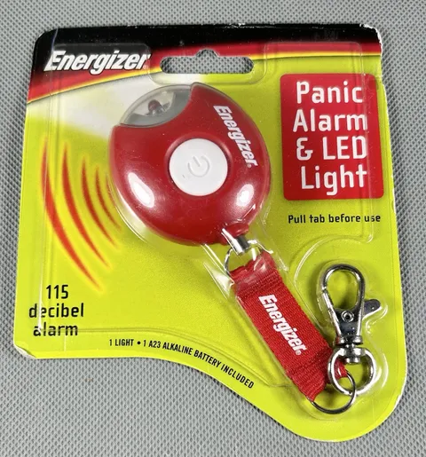 Energizer LED Light & Panic Alarm Red Keychain Safety Hiking Emergency