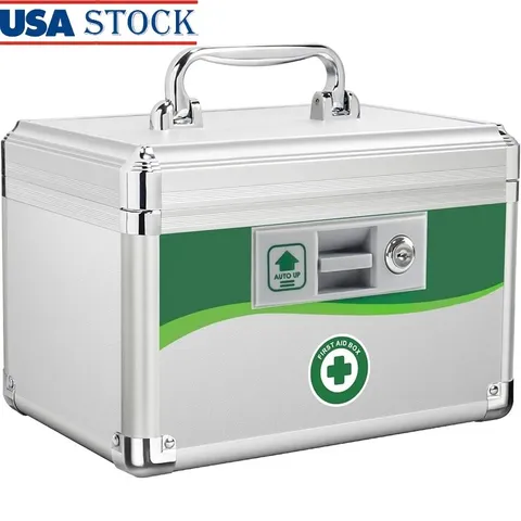 Lockable Medicine Storage Box W/ Key Portable First Aid Kit Safe Box Durable New