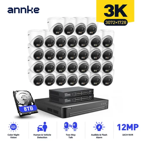 ANNKE 32CH 12MP NVR 3K Color POE Security Camera System Two Way Audio AI Detect