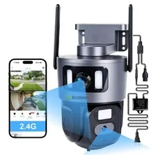 Cámara Inalámbrica Wifi 360° 4k Doble Lente Zoom Visión Nocturna PTZ CCTV Domést