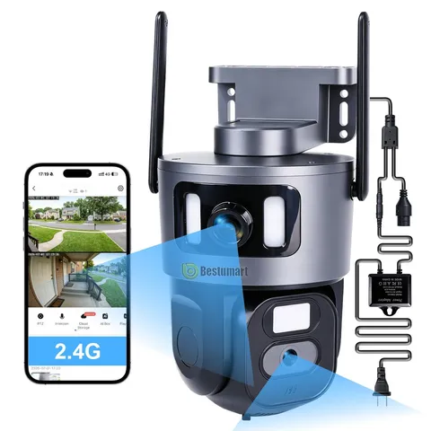 Cámara Inalámbrica Wifi 360° 4k Doble Lente Zoom Visión Nocturna PTZ CCTV Domést