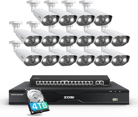 ZOSI 32CH POE NVR 4K Security CCTV Camera System Outdoor 4TB Color Nigh Vision
