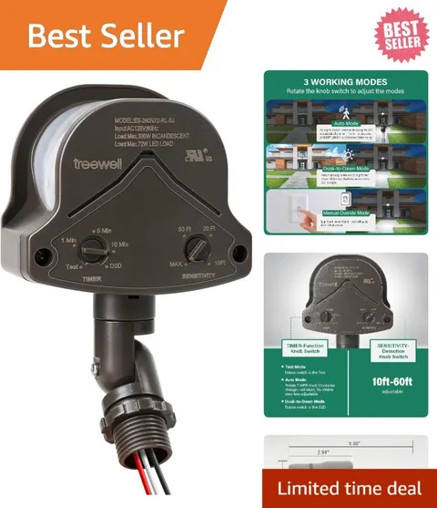 Listed 240-Degree Motion Sensor with Adjustable Sensitivity - Easy Install