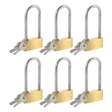 6Pcs Solid Brass Padlock with Key 1-1/4" Wide Body 1.9 Inch Long Shackle Lock