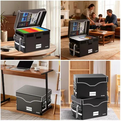 Fireproof Document Box with Lock, Heat Insulated - Black