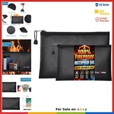 Fireproof Waterproof Money Document Bag 2 Pack Black Fire Resistant Safe Pouch