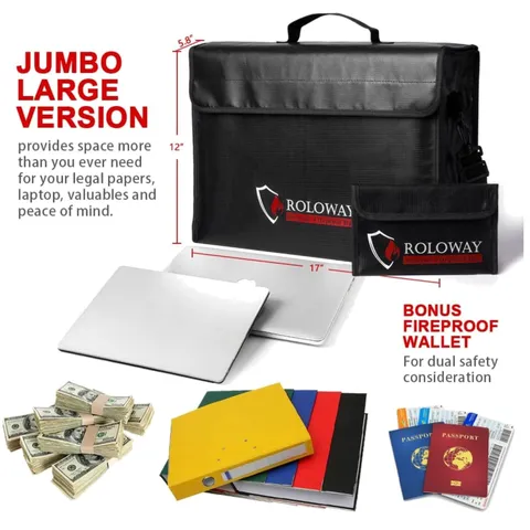 Large Fireproof Bag 17x12x5.8" Water Resistant