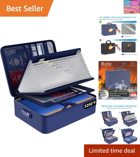 5200℉ Fireproof File Organizer Bag with 13 Pocket Accordion File Folder,Docum...