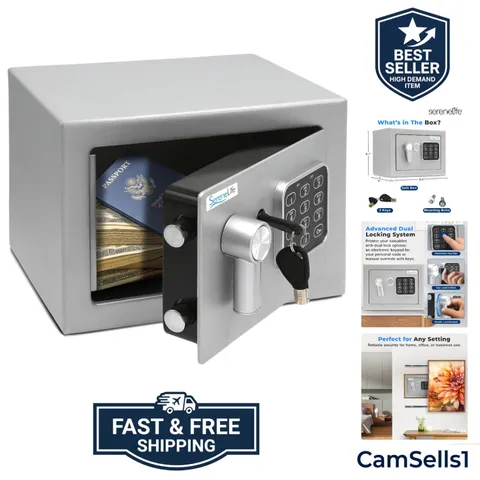 Heavy Duty 9.1 x 6.7' Electronic Safe Box | Digital Touch Pad Lockbox with Co...