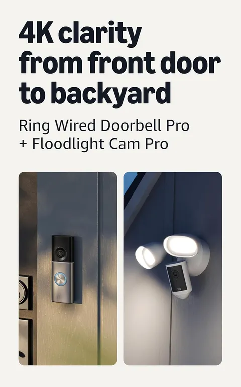 Wired Doorbell Pro (Newest Model), Deep Silver with Floodlight Cam Pro (Newest M