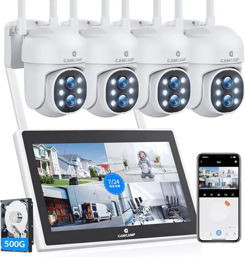 5MP Wireless Security Camera System with Monitor & Night Vision, 10X Zoom