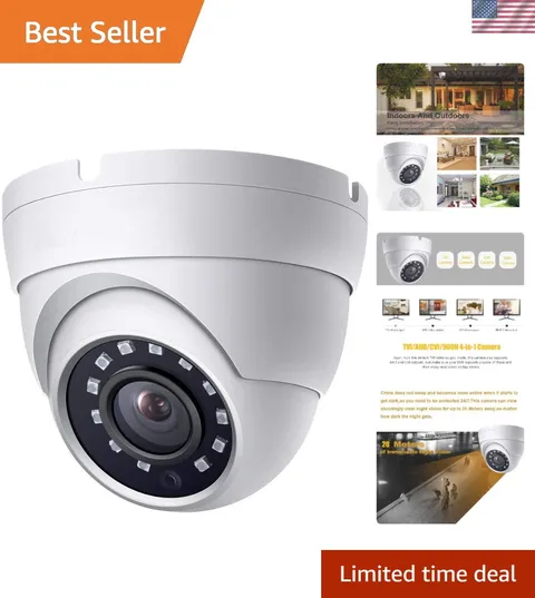 2MP 1080P Dome CCTV Surveillance Camera with 65ft Night Vision & Metal Housing