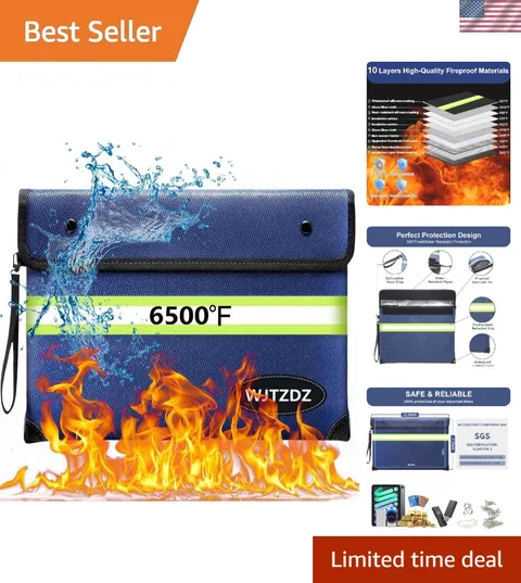 Upgraded Fireproof Money Bag, 10 Layers of Heat Insulated Materials, 6500F Fi...