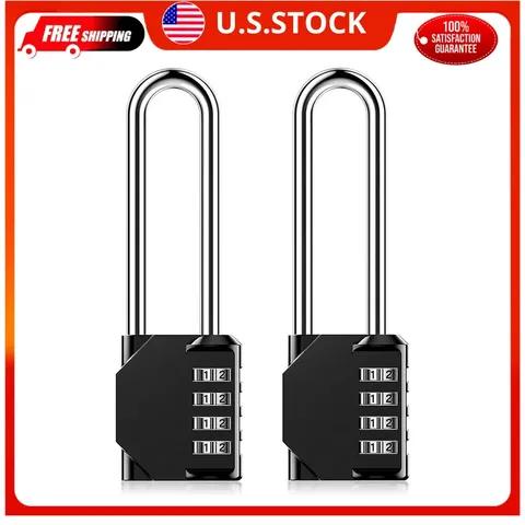 3.2 Inch Long Shackle 4 Digit Combination Padlock Resettable Outdoor Lock 2 Pack