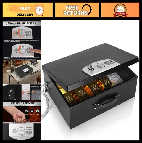 Fireproof Portable Metal Safe Box with Digital Lock - Secure Storage for Home, O