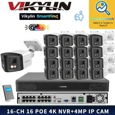 VIKYLIN SmartFind 16POE 16CH NVR Dual lens Color+IR Panoramic 4MP Camera Kit Lot