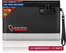 ROLOWAY Fireproof Money Bag with Lock for Cash, 6400°F Fire Proof Document Bag (