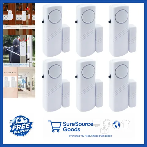 Door Window Alarm 90DB Wireless Sensor Burglar Alarm 6 Pack White