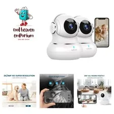 2 Pack 360° Indoor Security Cameras, 2K WiFi with Night Vision & Two-Way Audio