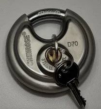 CHINROSE D70 Stainless Steel Disc Padlock w/2 keys - Round Lock Hardened